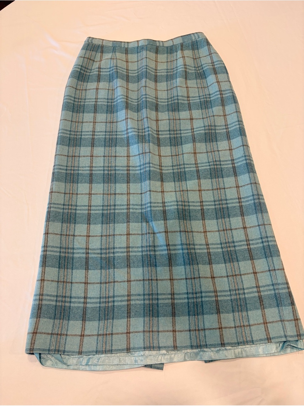 Pendleton 100% Virgin Wool Plaid Maxi Skirt Blue Teal Brown Size 8